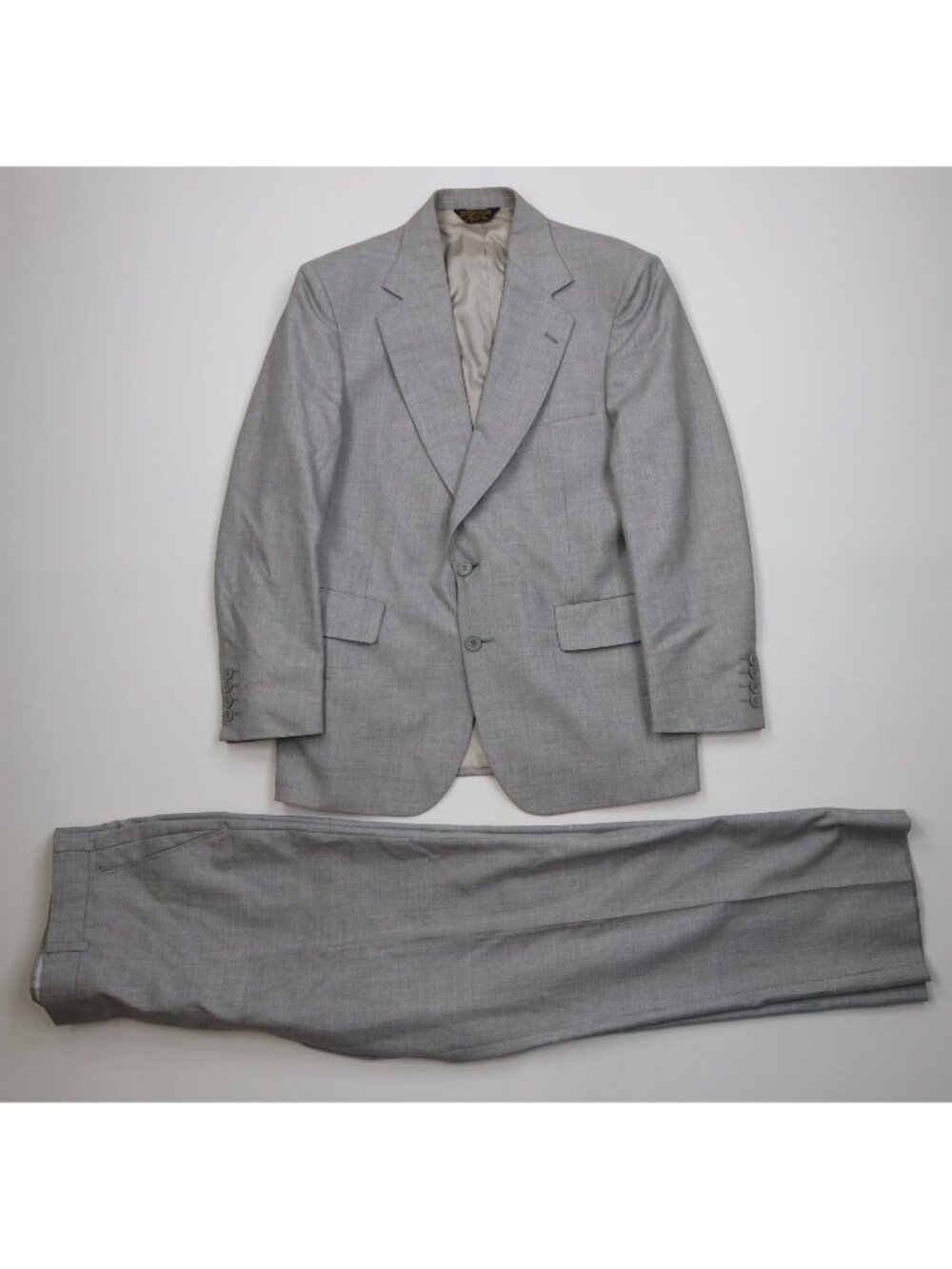 Vintage 70s Mens 42R 2 Piece Wool Chambray Suit Wedding Gray Wide Leg 36x31 USA